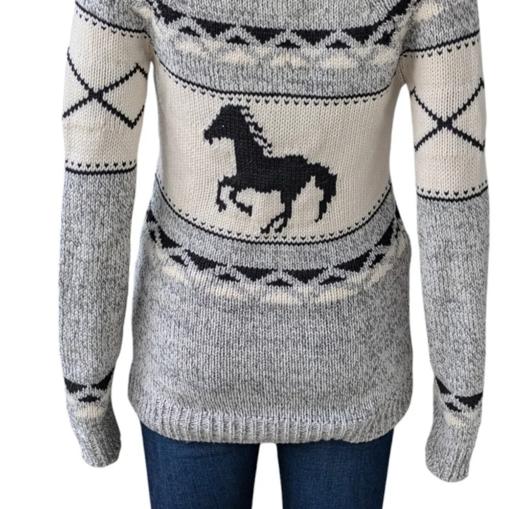 Bluenotes Cowichan Western Aztec Horse Knit Cardigan Shawl Collar XS - Picture 7 of 10